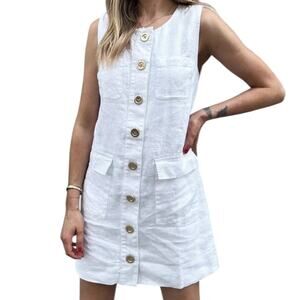 J.Crew Denim Button-Front Classic Silhouette Shift Sleeveless Mini White Dress S